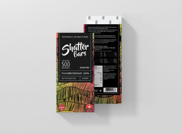 Euphoria Extractions – Shatter Bars – Vegan Dark Chocolate (Sugar Free) – Sativa – 500mg THC | CannaBlossom Canada