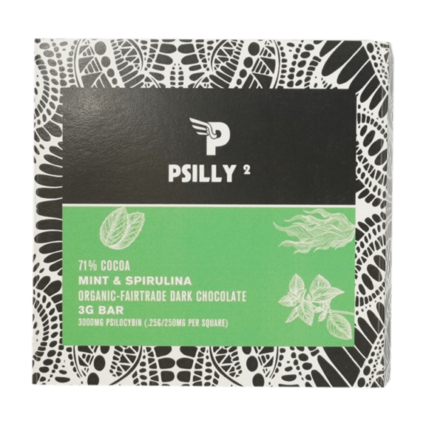 Psilly – Dark Chocolate Bar – Mint & Spirulina | CannaBlossom Canada