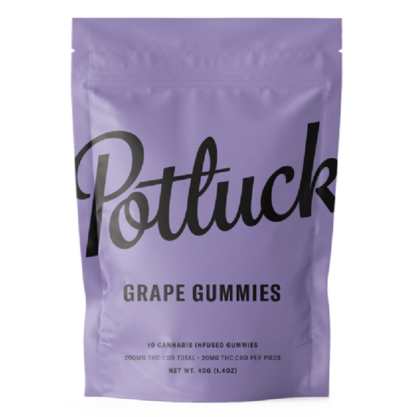 Potluck Extracts – Grape Gummies (1:1) – 100mg THC / 100mg CBD | CannaBlossom Canada
