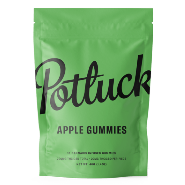 Potluck Extracts – Apple Gummies (1:1) – 100mg THC / 100mg CBD | CannaBlossom Canada